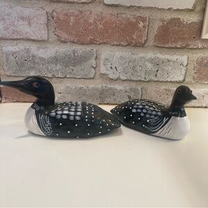 Vintage Wooden Loon Duck Decoy Pair Hand Carved Figurines Rustic Cabin Decor 5”